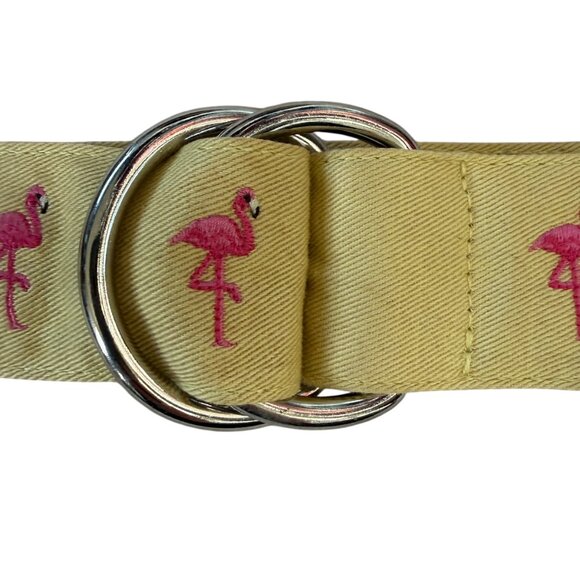J. Crew yellow belt with pink flamingos and a silver buckle size M/L - Picture 4 of 8